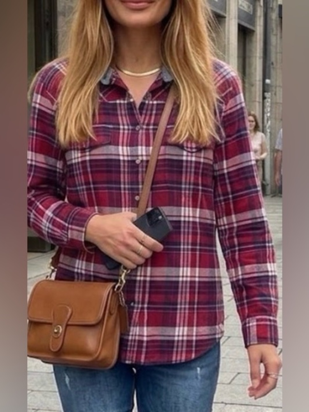 Cotton Western -boho Plaid long sleeves Button-Down Shirt XL